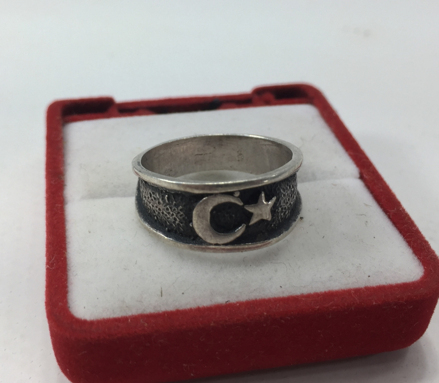 AY YILDIZ FİGÜRLÜ GÜMÜŞ YÜZÜK