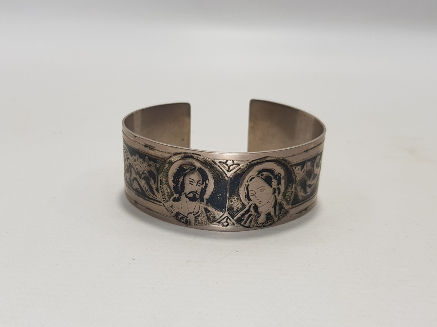 HAZRETİ İSA VE MERYEM ANA GÖRSELLİ SAVATLI GÜMÜŞ BİLEZİK 