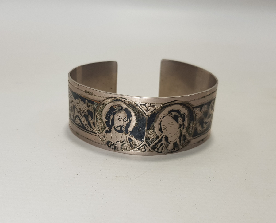 HAZRETİ İSA VE MERYEM ANA GÖRSELLİ SAVATLI GÜMÜŞ BİLEZİK 
