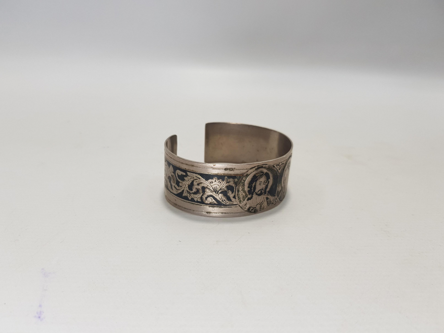 HAZRETİ İSA VE MERYEM ANA GÖRSELLİ SAVATLI GÜMÜŞ BİLEZİK 