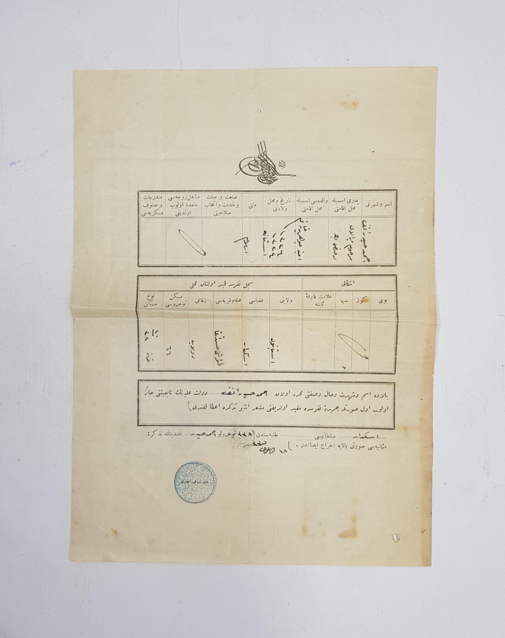 ÜSKÜDAR MEKTEBİ İBTİDAİYEİ MÜLKİYE TALEBESİNE MAHSUS KÜNYE VE KAYIT İLMUHABERİ 