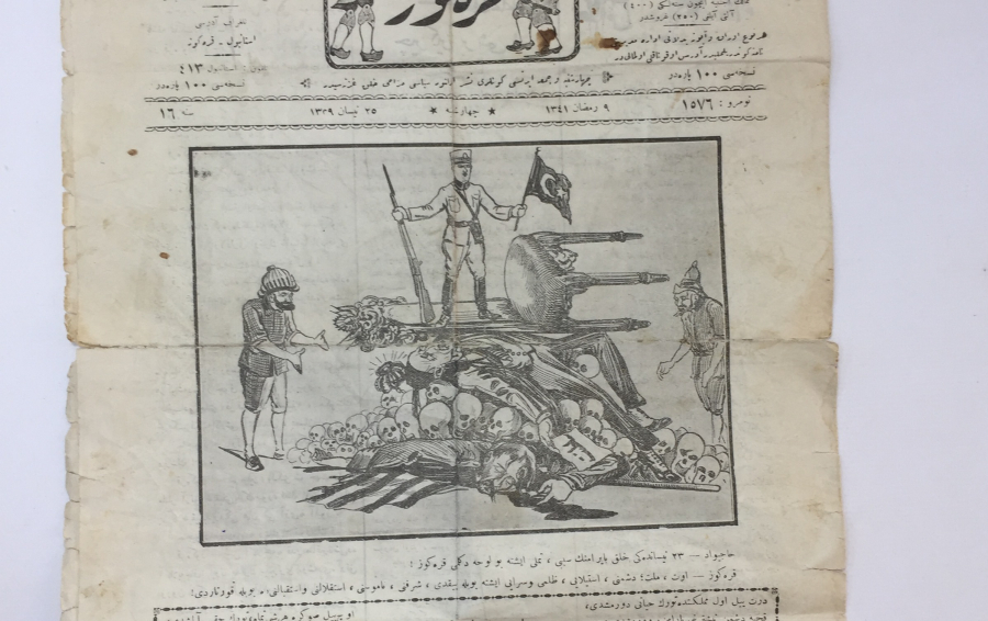 KAZIM KARABEKİR PAŞANIN DOĞUDA SALTANATI YIKTIĞINI KONU ALAN KARAGÖZ GAZETESİ