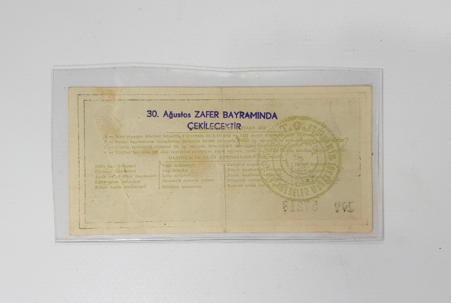 1954 İSTANBUL BELEDİYESİ YARDIMLAŞMA CEMİYETİ EŞYA PİYANGOSU