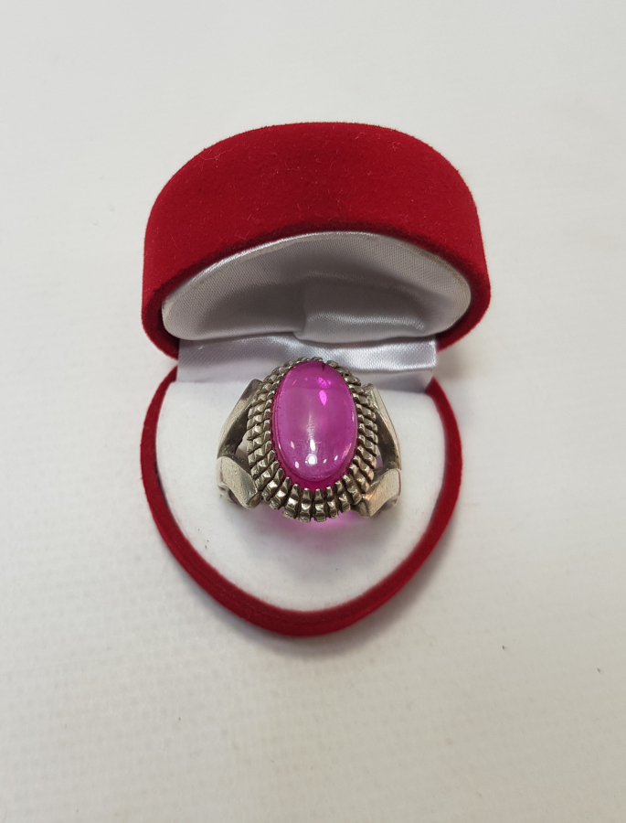 ESKİ İRAN DAMGALI BÜYÜK BOY YAKUT TAŞLI GÜMÜŞ ERKEK YÜZÜĞÜ