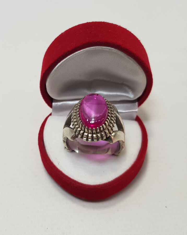 ESKİ İRAN DAMGALI BÜYÜK BOY YAKUT TAŞLI GÜMÜŞ ERKEK YÜZÜĞÜ