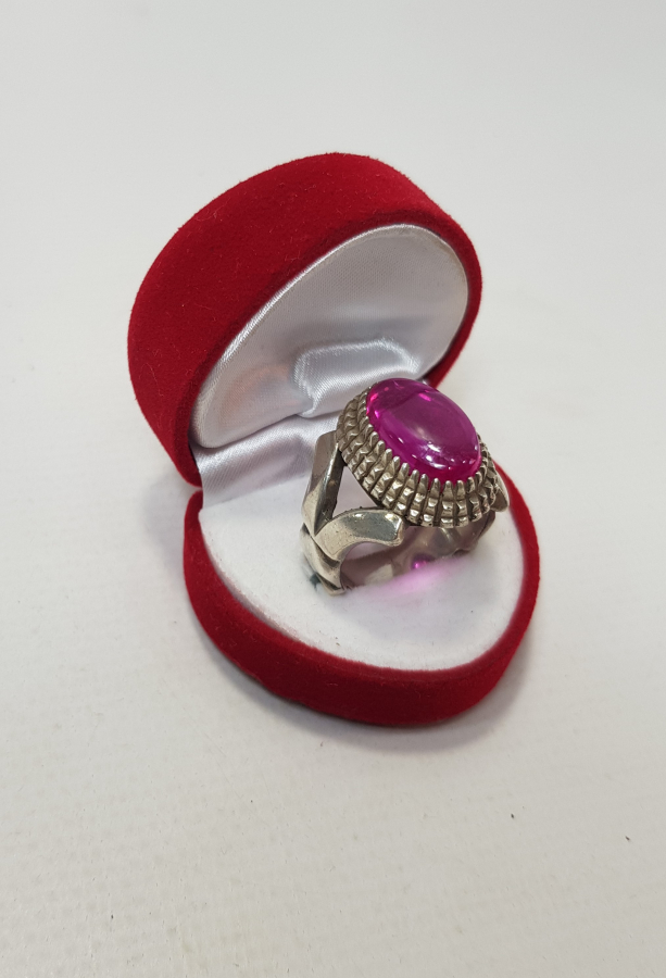 ESKİ İRAN DAMGALI BÜYÜK BOY YAKUT TAŞLI GÜMÜŞ ERKEK YÜZÜĞÜ