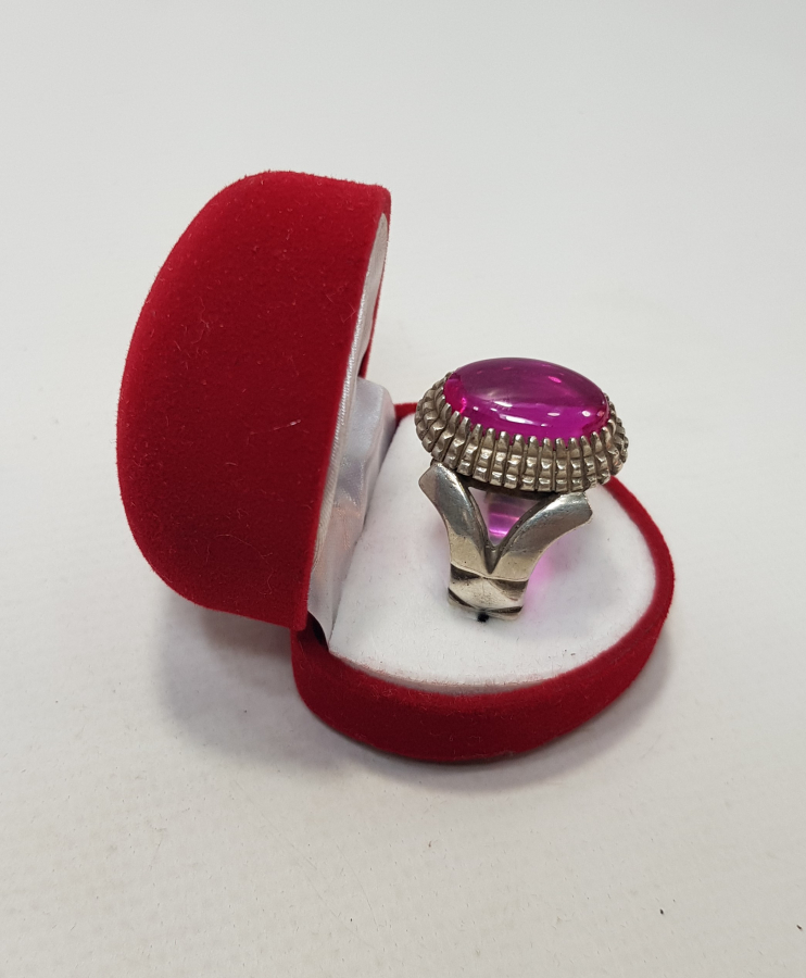 ESKİ İRAN DAMGALI BÜYÜK BOY YAKUT TAŞLI GÜMÜŞ ERKEK YÜZÜĞÜ