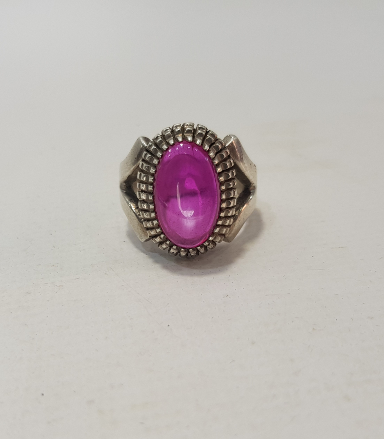 ESKİ İRAN DAMGALI BÜYÜK BOY YAKUT TAŞLI GÜMÜŞ ERKEK YÜZÜĞÜ