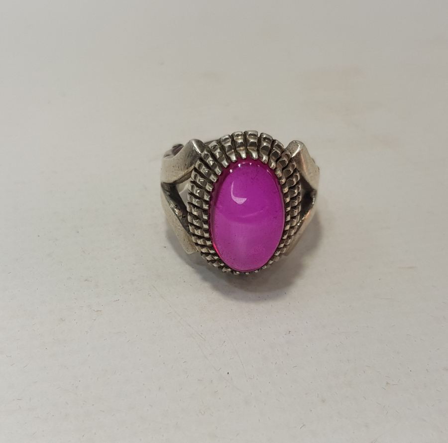 ESKİ İRAN DAMGALI BÜYÜK BOY YAKUT TAŞLI GÜMÜŞ ERKEK YÜZÜĞÜ