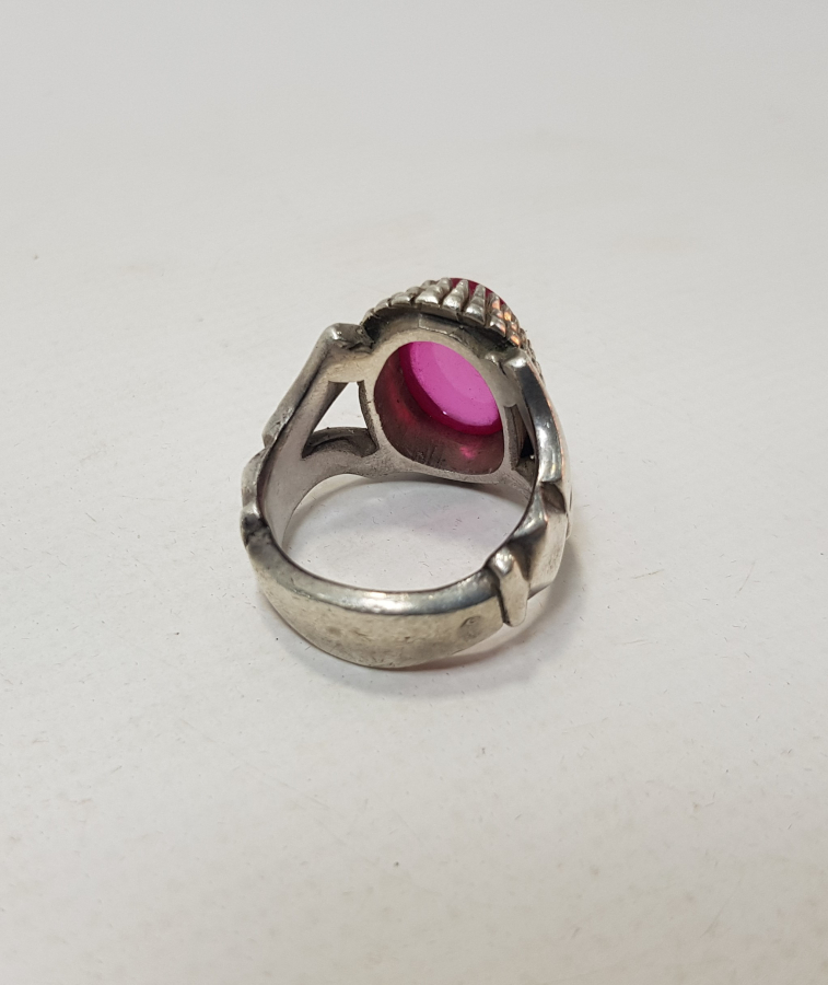 ESKİ İRAN DAMGALI BÜYÜK BOY YAKUT TAŞLI GÜMÜŞ ERKEK YÜZÜĞÜ