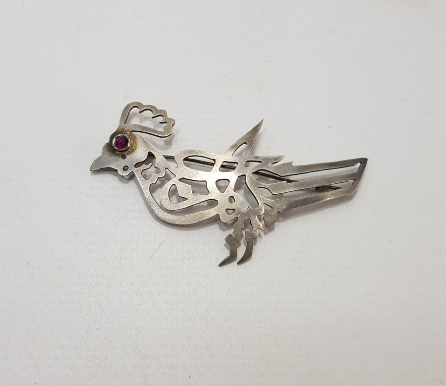 OSMANLI DÖNEMİ TEKKE İŞİ KUŞ FORMLU GÜMÜŞ BROŞ