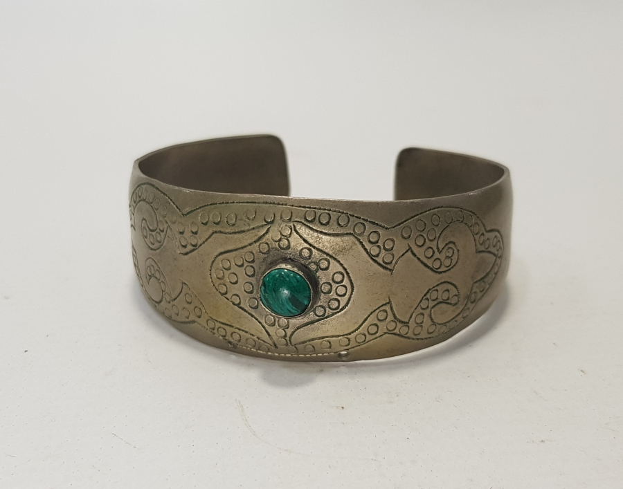 MALAHİT TAŞLI ALPAKA BİLEZİK 