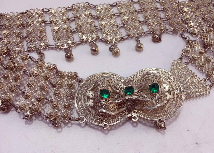 GÜVERSE İŞÇİLİKLİ GÜMÜŞ KAPLAMA GELİN KEMERİ