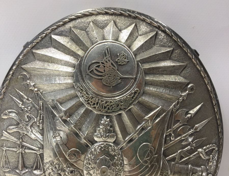 ARKASI OSMANLICA YAZILI VE OSMANLI DEVLET ARMALI GÜMÜŞ AYNA