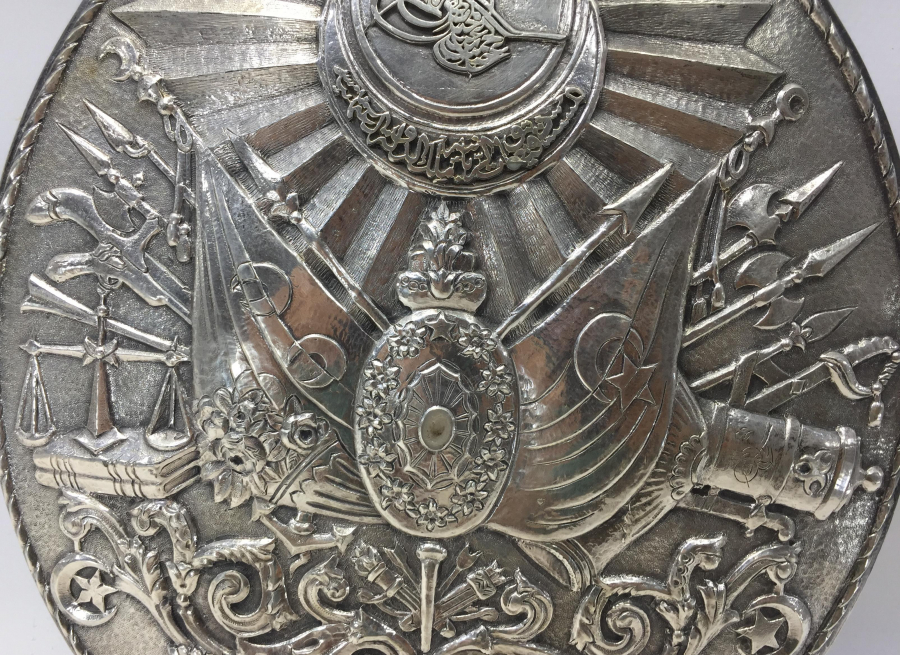 ARKASI OSMANLICA YAZILI VE OSMANLI DEVLET ARMALI GÜMÜŞ AYNA