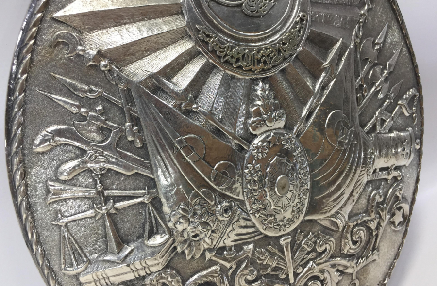 ARKASI OSMANLICA YAZILI VE OSMANLI DEVLET ARMALI GÜMÜŞ AYNA