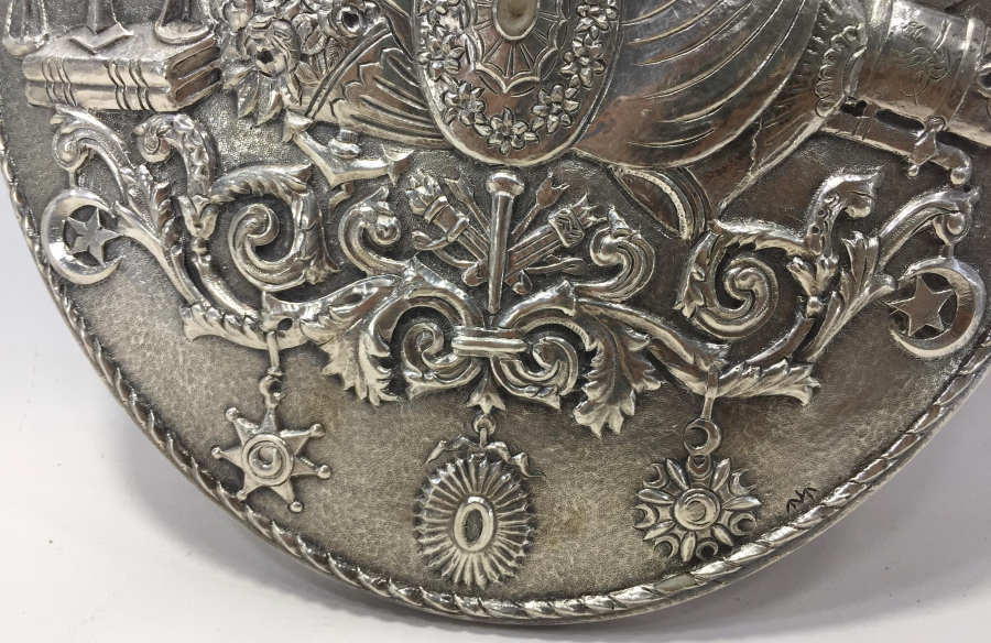 ARKASI OSMANLICA YAZILI VE OSMANLI DEVLET ARMALI GÜMÜŞ AYNA