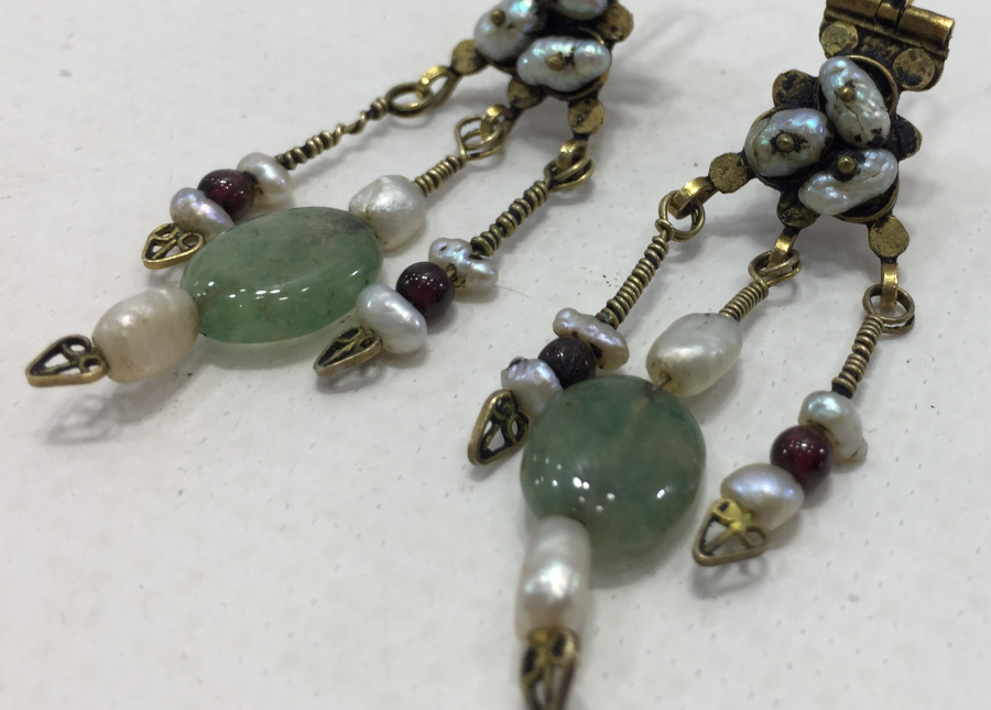 ÖZEL YAPIM ANTİK GÖRÜNÜMLÜ İNCİ VE ALTIN KÜPE