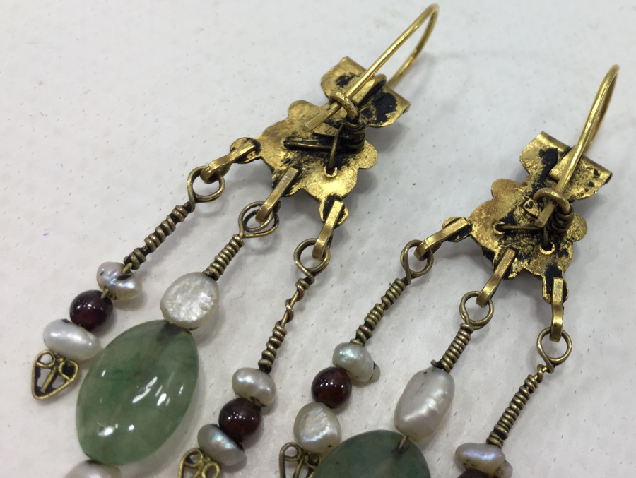 ÖZEL YAPIM ANTİK GÖRÜNÜMLÜ İNCİ VE ALTIN KÜPE