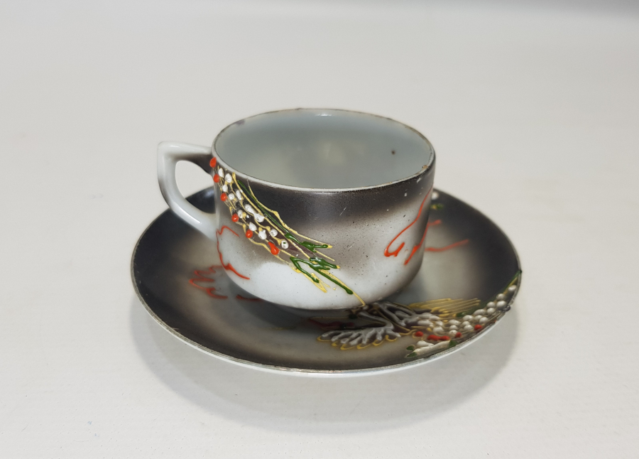 ESKİ JAPON MALI MİNELİ PORSELEN KAHVE FİNCANI