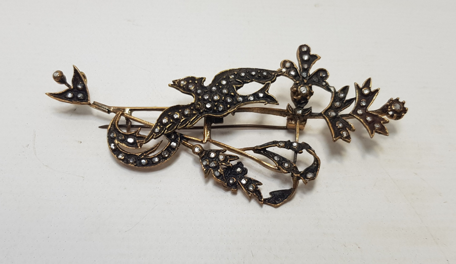 KUŞ MOTİFLİ ELMAS BROŞ 