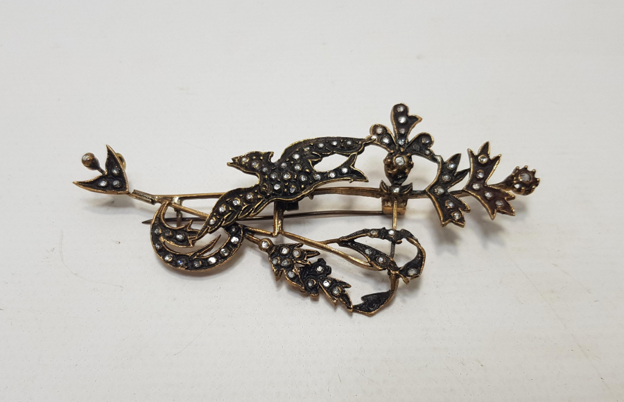 KUŞ MOTİFLİ ELMAS BROŞ 