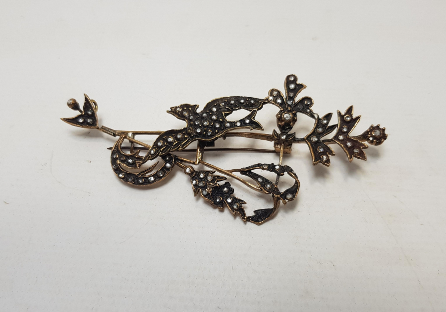 KUŞ MOTİFLİ ELMAS BROŞ 