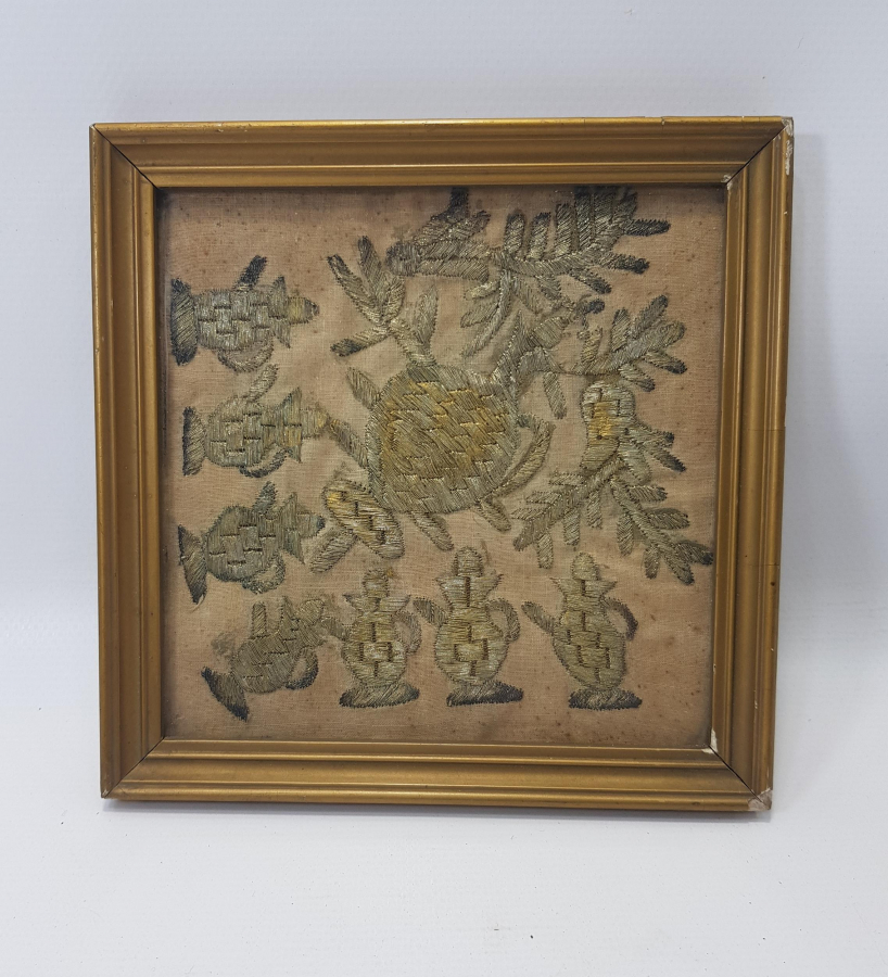 OSMANLI DÖNEMİ TEL KIRMA İŞÇİLİKLİ İPEK PANO 