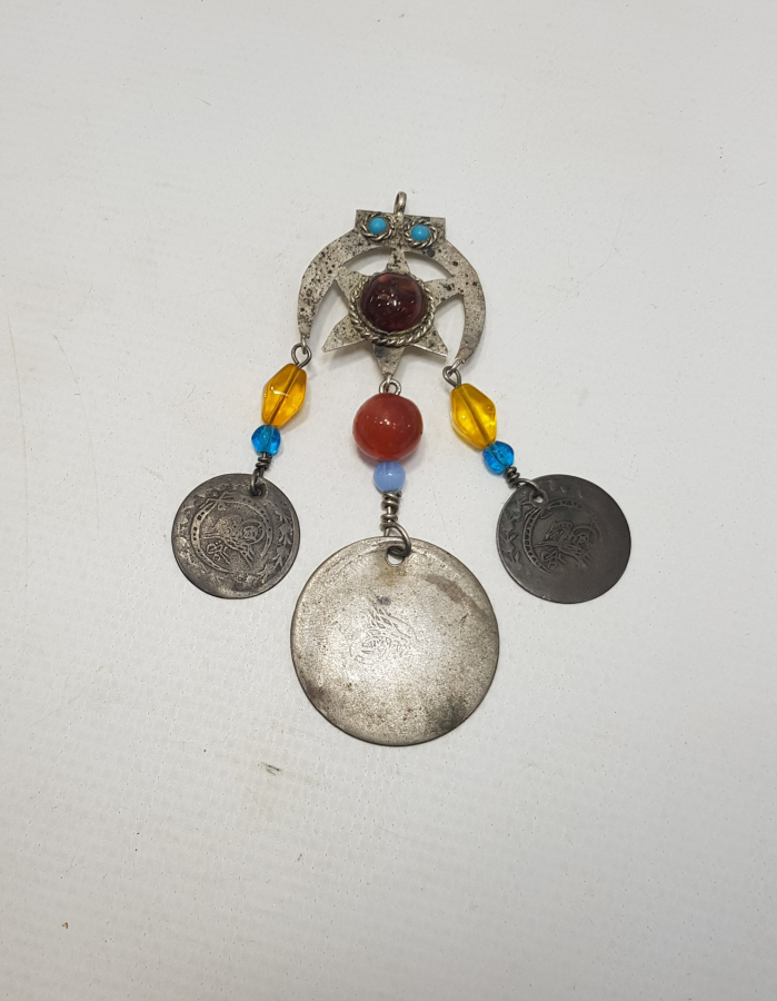 OSMANLI PARALARLA SÜSLÜ AY YILDIZLI GÜMÜŞ KOLYE UCU 