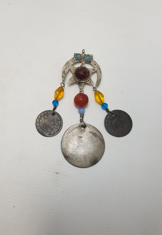 OSMANLI PARALARLA SÜSLÜ AY YILDIZLI GÜMÜŞ KOLYE UCU 