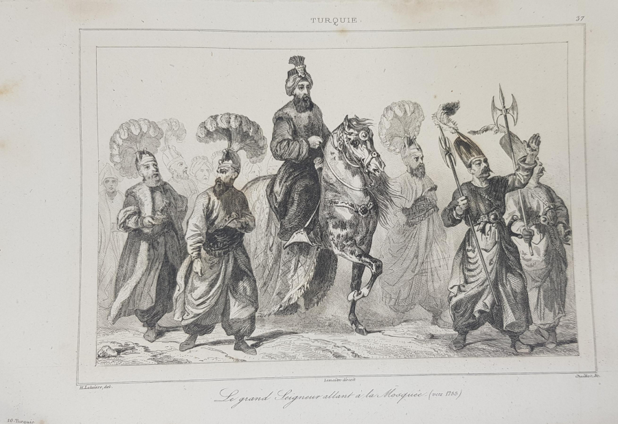 OSMANLI DÖNEMİ GRAVÜR: PADİŞAH CAMİYE GİDERKEN 