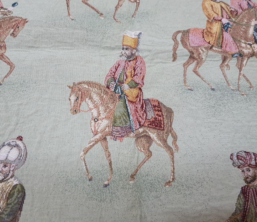 OSMANLI PADİŞAHLAR VE VEZİRLER TEMALI DOKUMA KUMAŞ FRAGMAN