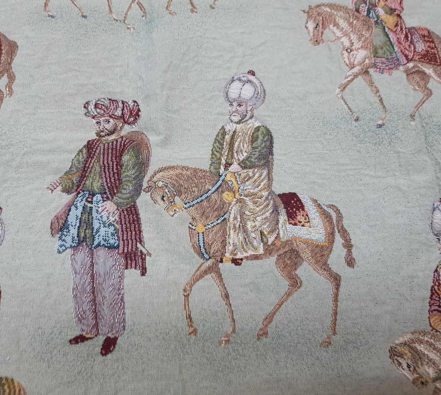 OSMANLI PADİŞAHLAR VE VEZİRLER TEMALI DOKUMA KUMAŞ FRAGMAN