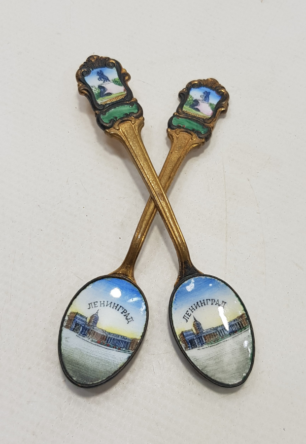 RUS YAPIMI MİNELİ BİR ÇİFT ÇAY KAŞIĞI 