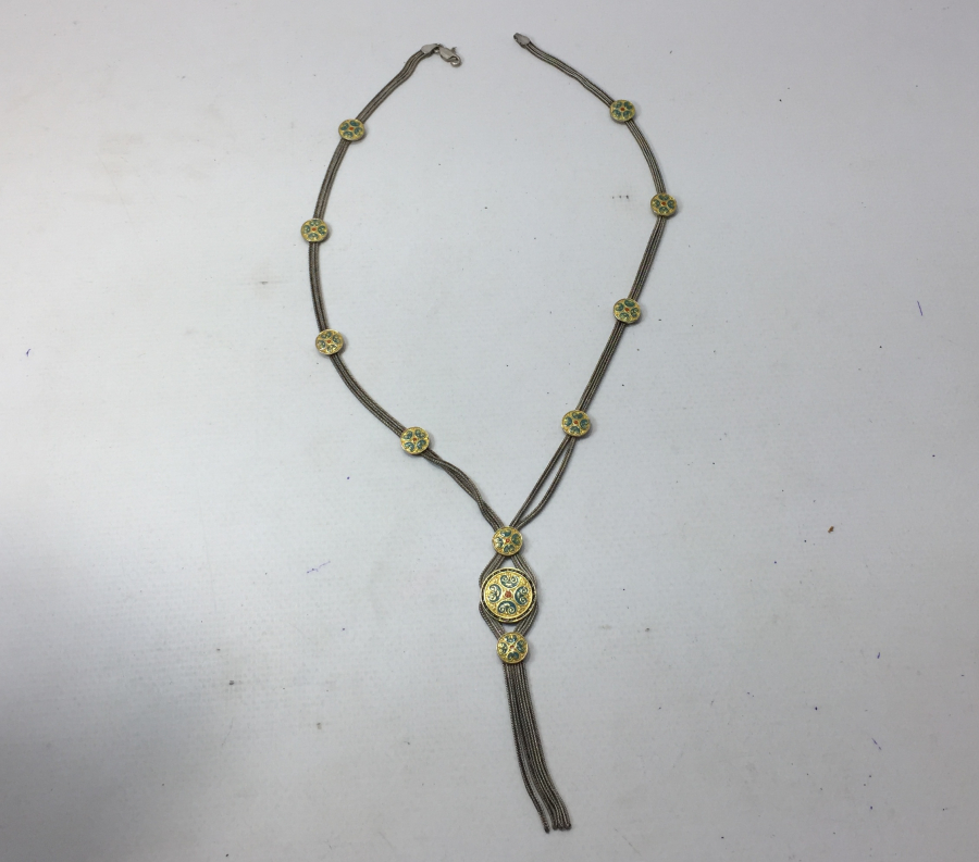 GÜMÜŞ ÜZERİ ALTIN VE MİNE İŞÇİLİKLİ ÖZEL YAPIM GERDANLIK