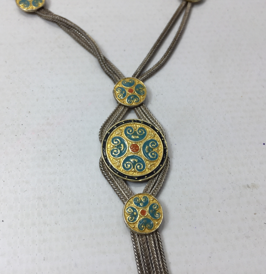 GÜMÜŞ ÜZERİ ALTIN VE MİNE İŞÇİLİKLİ ÖZEL YAPIM GERDANLIK