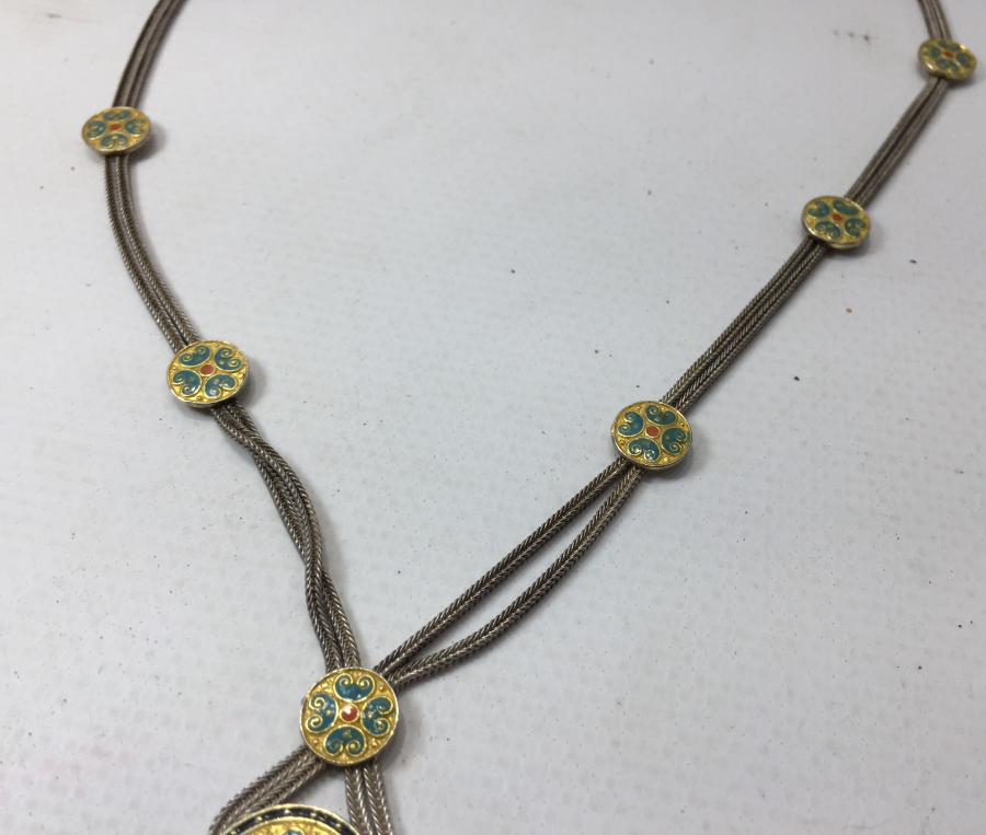 GÜMÜŞ ÜZERİ ALTIN VE MİNE İŞÇİLİKLİ ÖZEL YAPIM GERDANLIK