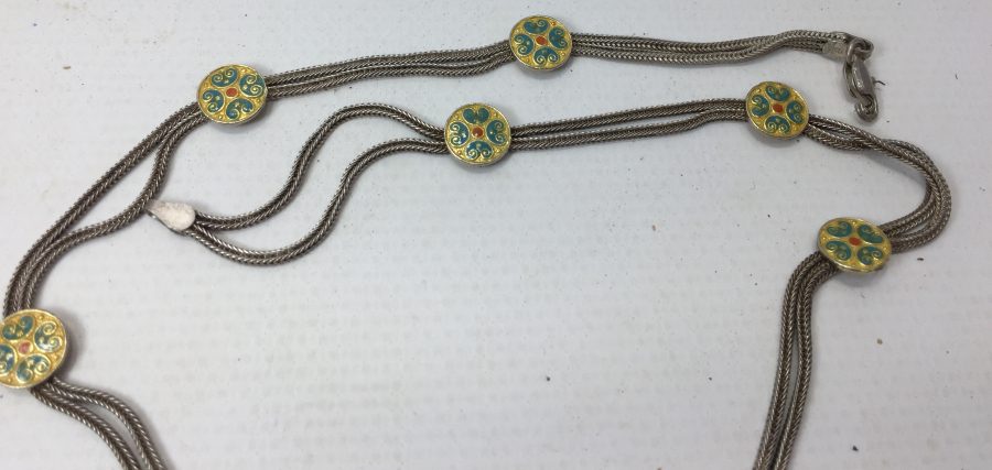 GÜMÜŞ ÜZERİ ALTIN VE MİNE İŞÇİLİKLİ ÖZEL YAPIM GERDANLIK