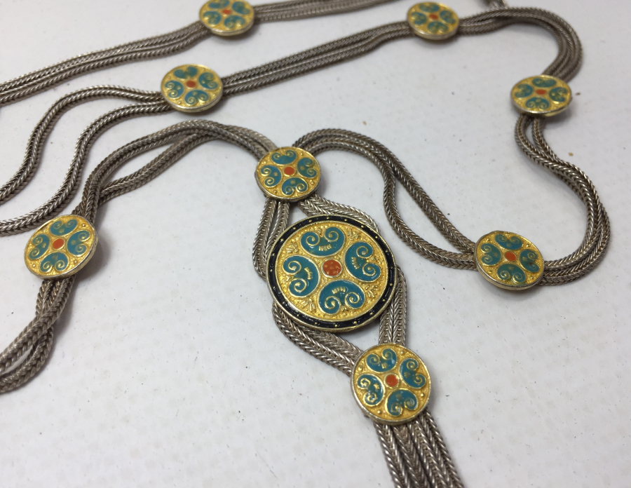 GÜMÜŞ ÜZERİ ALTIN VE MİNE İŞÇİLİKLİ ÖZEL YAPIM GERDANLIK