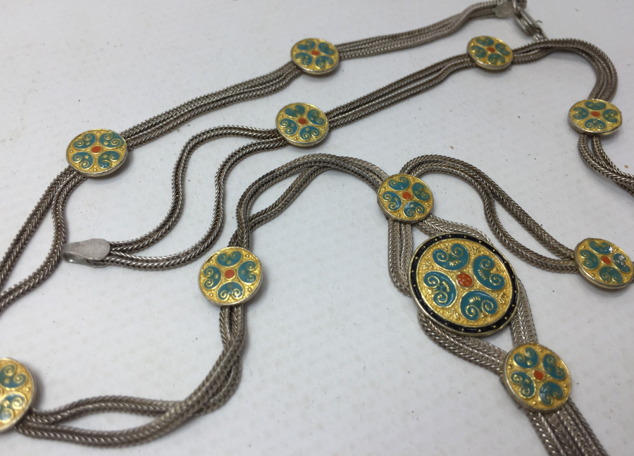 GÜMÜŞ ÜZERİ ALTIN VE MİNE İŞÇİLİKLİ ÖZEL YAPIM GERDANLIK