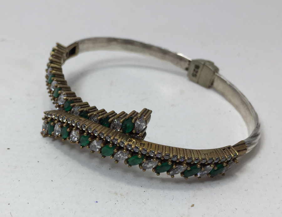 GÜMÜŞ ÜZERİ ZÜMRÜT VE MARGAZİT TAŞLI BİLEZİK