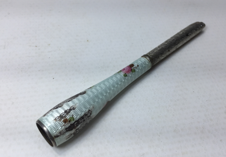 OSMANLI DÖNEMİ GÜMÜŞ ÜZERİ MİNE İŞÇİLİKLİ SİGARA AĞIZLIĞI