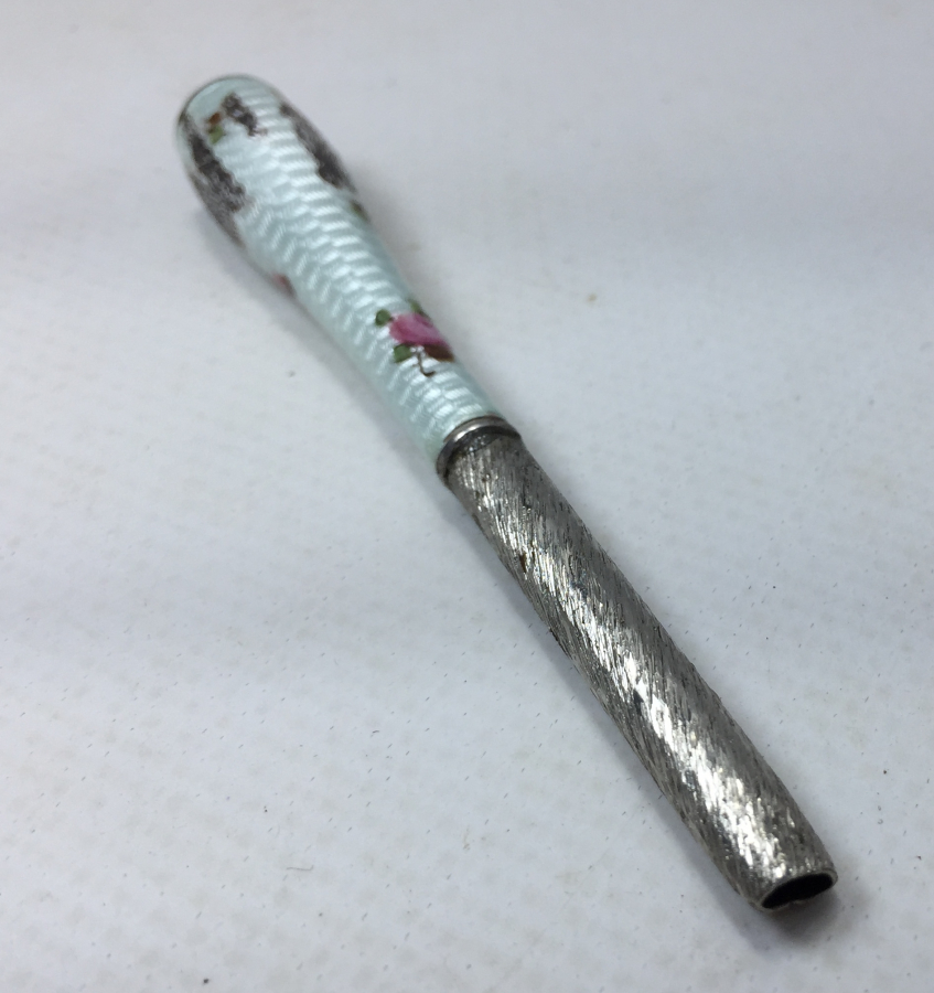 OSMANLI DÖNEMİ GÜMÜŞ ÜZERİ MİNE İŞÇİLİKLİ SİGARA AĞIZLIĞI