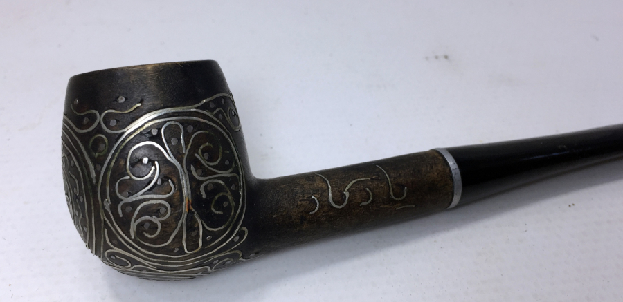 OSMANLI DÖNEMİ ÜZERİ OSMANLICA YAZILI AFYON İŞİ GÜMÜŞ ÇAKMA NADİR PİPO