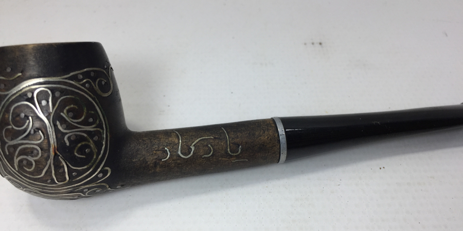 OSMANLI DÖNEMİ ÜZERİ OSMANLICA YAZILI AFYON İŞİ GÜMÜŞ ÇAKMA NADİR PİPO