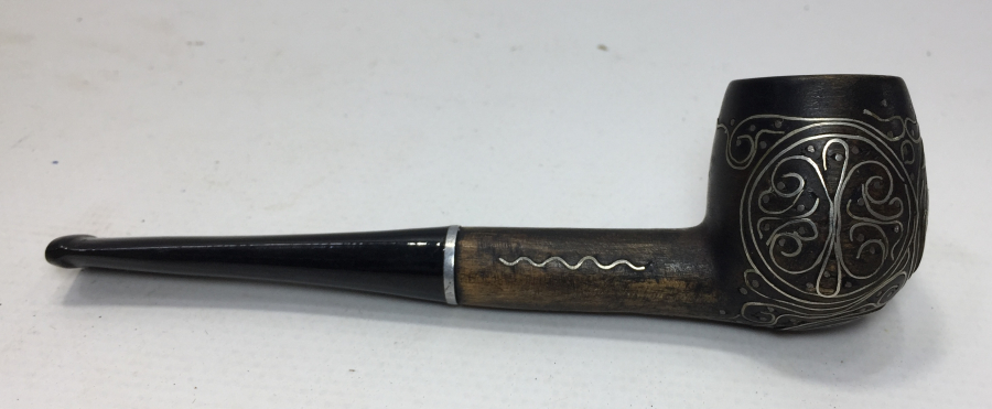 OSMANLI DÖNEMİ ÜZERİ OSMANLICA YAZILI AFYON İŞİ GÜMÜŞ ÇAKMA NADİR PİPO