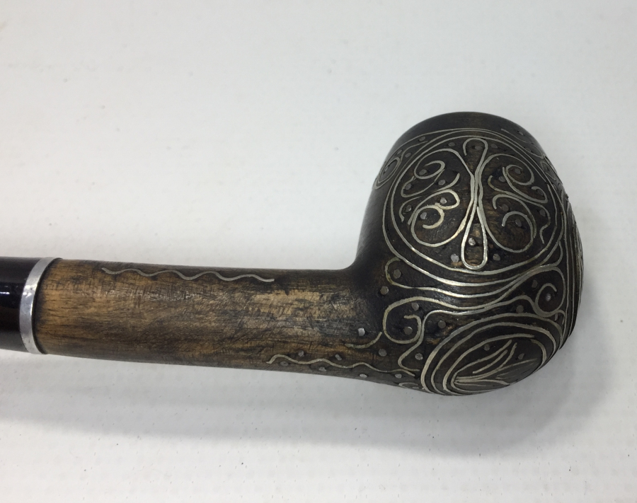 OSMANLI DÖNEMİ ÜZERİ OSMANLICA YAZILI AFYON İŞİ GÜMÜŞ ÇAKMA NADİR PİPO