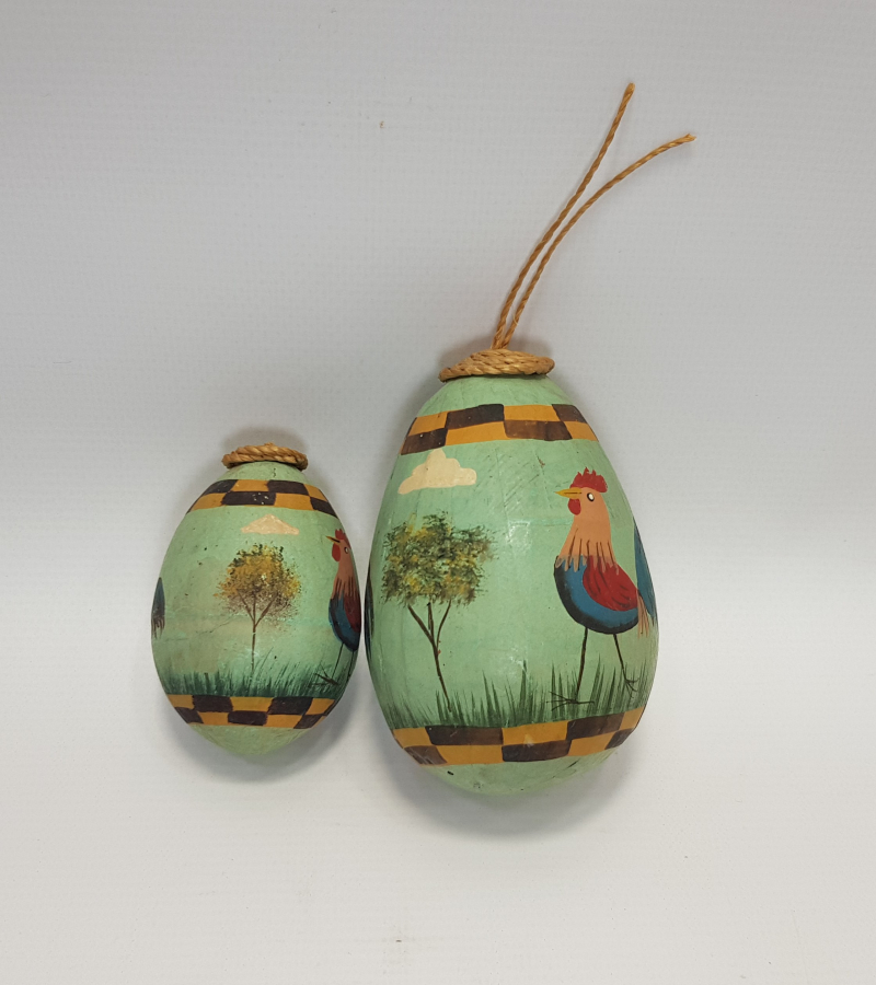 HOROZ TEMALI BİR ÇİFT EL BOYAMA AHŞAP PASKALYA YUMURTASI