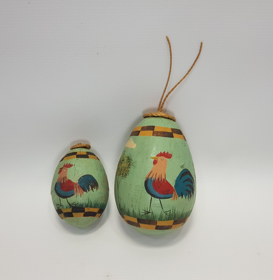 HOROZ TEMALI BİR ÇİFT EL BOYAMA AHŞAP PASKALYA YUMURTASI