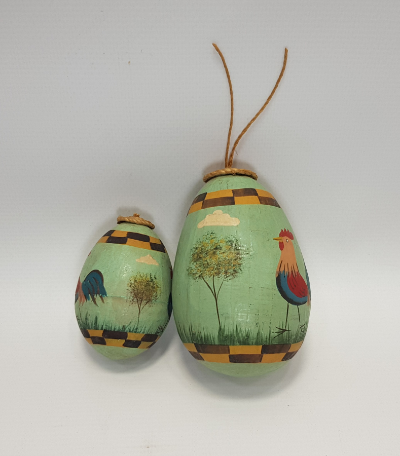 HOROZ TEMALI BİR ÇİFT EL BOYAMA AHŞAP PASKALYA YUMURTASI